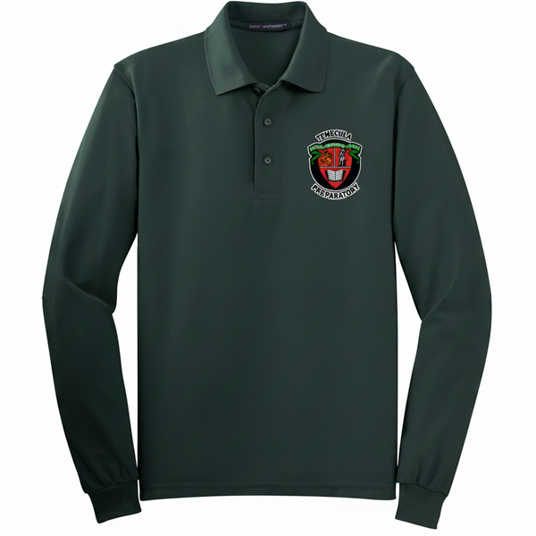 Green TPS long-sleeve polo shirt on a ghost mannequin with embroidered crest