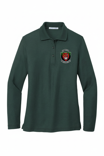 Green TPS women's long-sleeve polo ghost mannequin