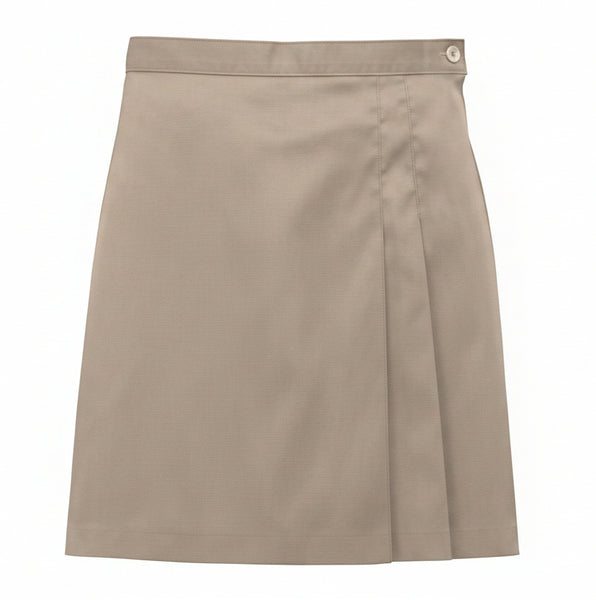 Temecula Prep school uniform skort in Khaki – double wrap pleated, adjustable waist, girls and juniors sizes
